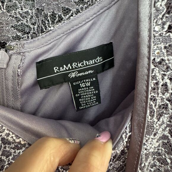 R&M Richards Mother Bride Sequin Lace 2-Piece Dress Jacket Set Purple Sz 16 Plus - Picture 11 of 12